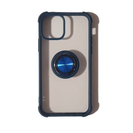 Carcasa Reforzada Transparente Borde Azul + Anillo Magnético iPhone 11 Pro