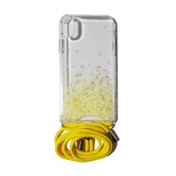 Carcasa Reforzada Transparente Purpu + Colgante Amarillo iPhone XR