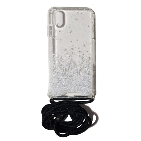 Carcasa Reforzada Transparente Purpu + Colgante Negro iPhone XS Max