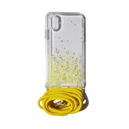 Carcasa Reforzada Transparente Purpu + Colgante Amarillo iPhone X / XS