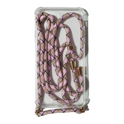 Carcasa Reforzada Transparente + Colgante Rosa y Beige iPhone 11 Pro Max
