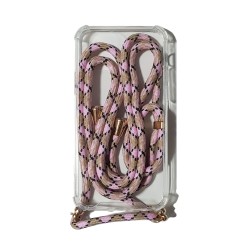 Carcasa Reforzada Transparente + Colgante Rosa y Beige iPhone 11 Pro