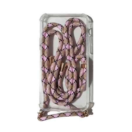 Carcasa Reforzada Transparente + Colgante Rosa y Beige iPhone 11 Pro
