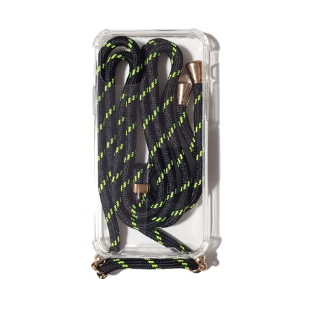 Carcasa Reforzada Transparente + Colgante Negro y Verde iPhone 11 Pro