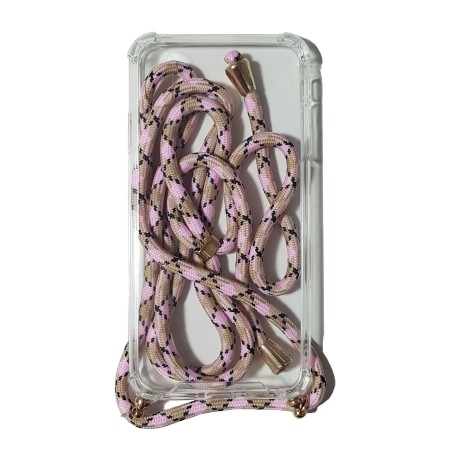 Funda Gel Reforzada Transparente + Colgante Rosa y Beige iPhone XS Max