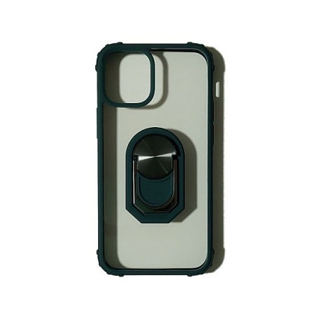 Carcasa Reforzada Transparente Borde Verde + Anillo Magnético iPhone 12 Mini