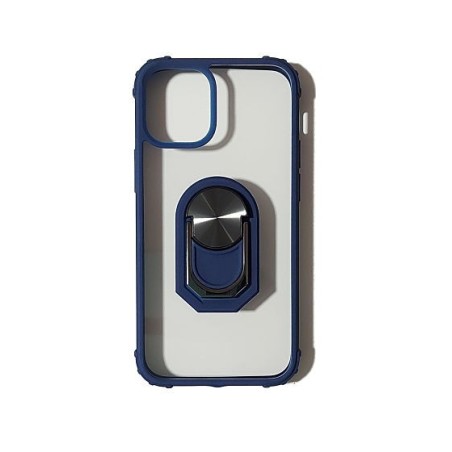 Carcasa Reforzada Transparente Borde Azul + Anillo Magnético iPhone 12 Mini