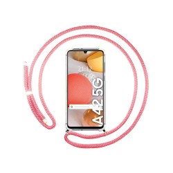 Funda Gel Reforzada Transparente + Colgante Rosa Samsung Galaxy A42 5G