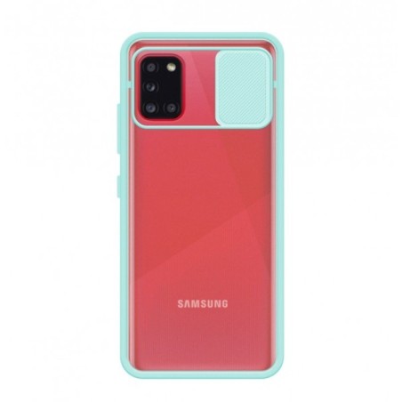 Carcasa Trans Mate Azul Turquesa con Tapa Cámara Deslizante Samsung Galaxy A31