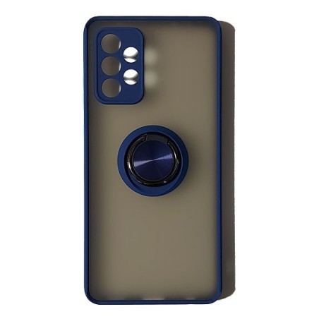 Carcasa Premium Ahumada Borde Azul + Anillo Magnético Samsung Galaxy A72