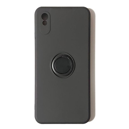 Funda Gel Tacto Silicona Negra + Anillo Magnético Xiaomi Redmi 9A / 9AT
