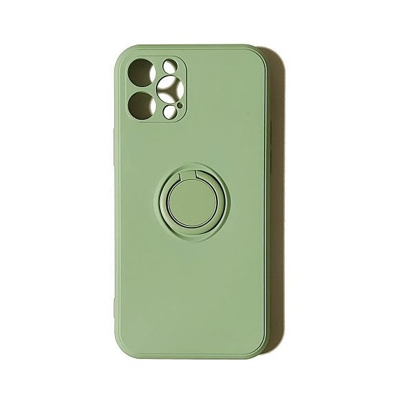 Funda Gel Tacto Silicona Verde  + Anillo Magnético iPhone 12 Pro