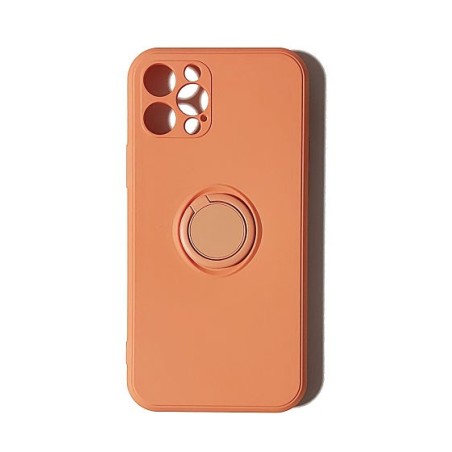 Funda Gel Tacto Silicona Naranja  + Anillo Magnético iPhone 12 Pro