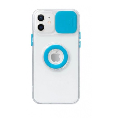 Funda Gel Premium Transparente con Anillo + Tapa Cámara Azul iPhone 7/8 Plus