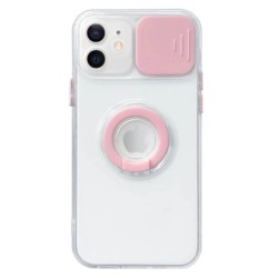 Funda Gel Premium Transparente con Anillo + Tapa Cámara Rosa iPhone X / XS