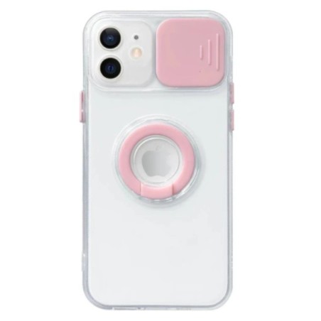 Funda Gel Premium Transparente con Anillo + Tapa Cámara Rosa iPhone X / XS