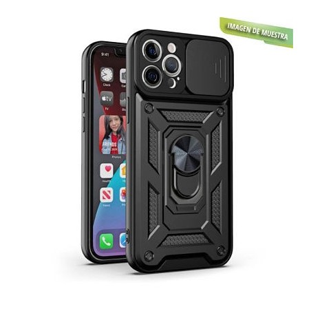 Carcasa Reforzada Negra + Anillo Magnético + Tapa Cámara iPhone 12 Pro