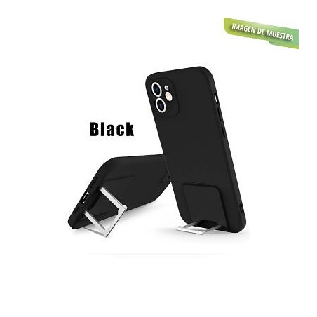 Funda Gel Tacto Silicona Negra + Soporte Plegable Samsung Galaxy A52 / A52S 5G