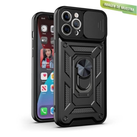 Carcasa Reforzada Negra + Anillo Magnético + Tapa Cámara iPhone 13 Pro Max