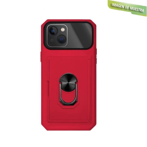 Carcasa Reforzada Roja + Anillo Magnético + Tarjetero iPhone 13
