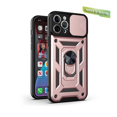 Carcasa Reforzada Rosa + Anillo Magnético + Tapa Cámara iPhone 13 Pro