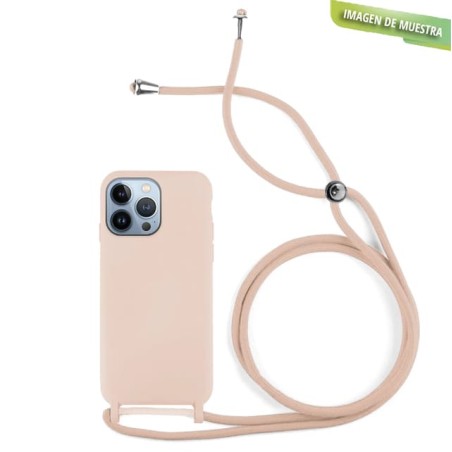Funda Gel Tacto Silicona + Colgante Rosa iPhone 14 Pro