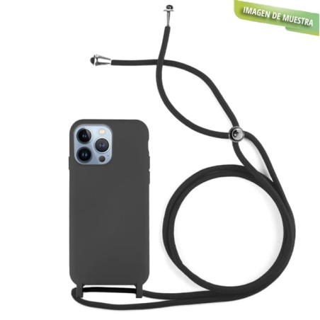 Funda Gel Tacto Silicona + Colgante Negro iPhone 14 Pro Max
