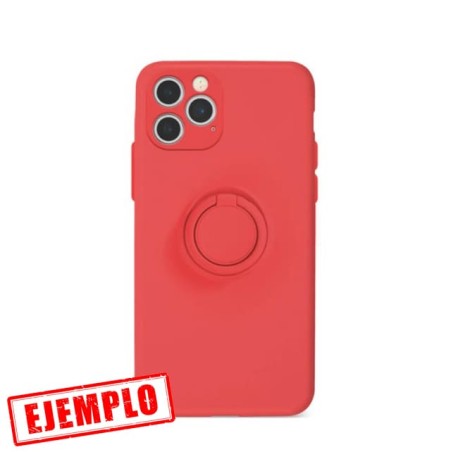 Funda Gel Tacto Silicona Roja + Anillo Magnético iPhone 14 Pro