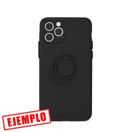 Funda Gel Tacto Silicona Negra + Anillo Magnético iPhone 14 Pro Max