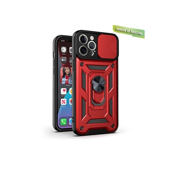 Carcasa Reforzada Roja + Anillo Magnético + Tapa Cámara iPhone 12