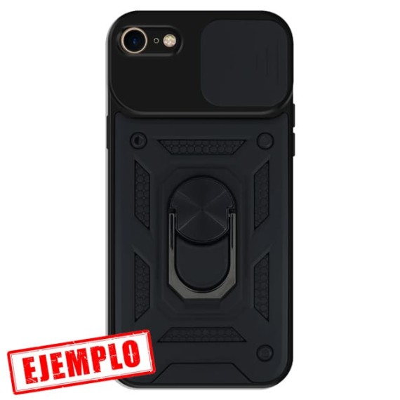 Carcasa Reforzada Negra + Anillo Magnético + Tapa Cámara iPhone 7 / iPhone 8 / iPhone SE 2020