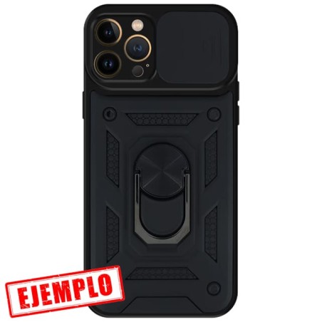 Carcasa Reforzada Negra + Anillo Magnético + Tapa Cámara iPhone 14 Pro