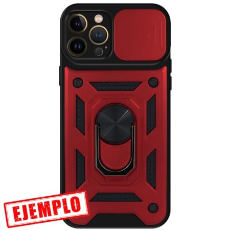 Carcasa Reforzada Roja + Anillo Magnético + Tapa Cámara iPhone 14 Pro