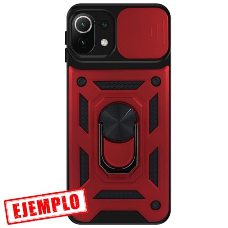 Carcasa Reforzada Roja + Anillo Magnético + Tapa Cámara Xiaomi Mi11 Lite