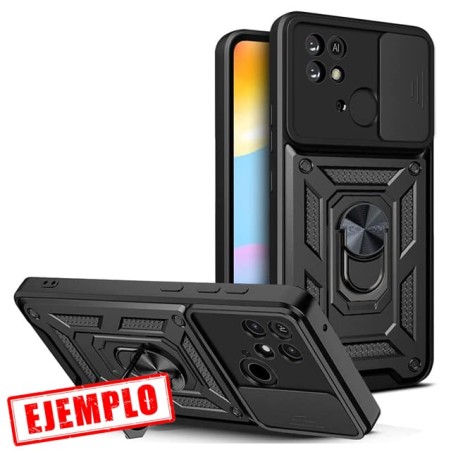 Carcasa Refrzada Negra + Anillo Magnético + Tapa Cámara Xiaomi Redmi 10C