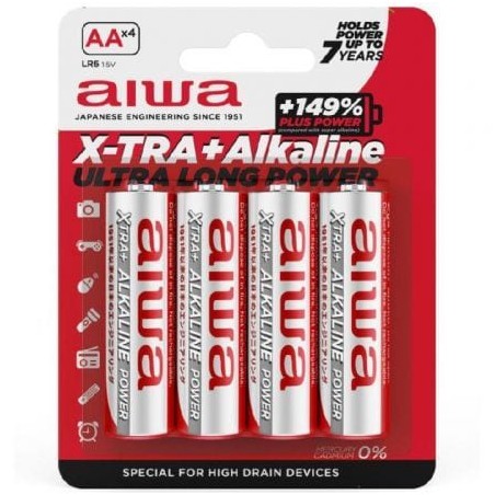 4 Pilas Aiwa X-Tra+ Alcalinas AA LR6 1,5V