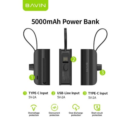 Mini Batería Portátil - PowerBank Bavin 5000mAh Tipo C