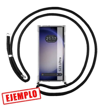 Funda Gel Reforzada Transparente + Colgante Negro Samsung Galaxy S23 Ultra