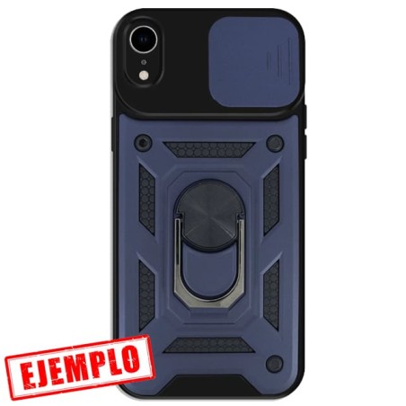 Carcasa Reforzada Azul + Anillo Magnético + Tapa Cámara iPhone XR