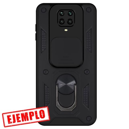 Carcasa Reforzada Negra + Anillo Magnético + Tapa Cámara Xiaomi Redmi Note 9S / Note 9 Pro