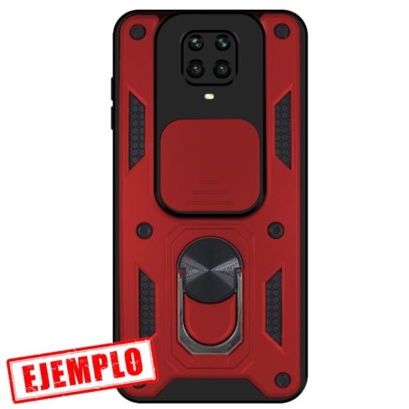 Carcasa Reforzada Roja + Anillo Magnético + Tapa Cámara Xiaomi Redmi Note 9S / Note 9 Pro