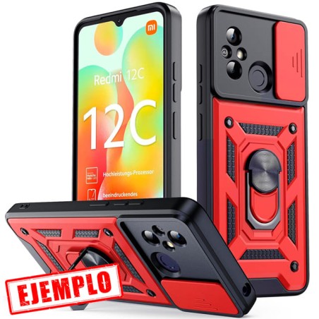 Carcasa Reforzada Roja + Anillo Magnético + Tapa Cámara Xiaomi Redmi 12C / 11A