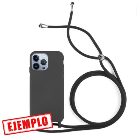 Funda Gel Tacto Silicona + Colgante Negra iPhone 15 Pro Max