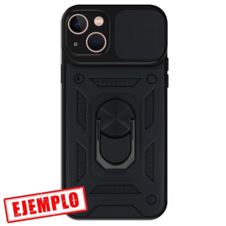Carcasa Reforzada Negra + Anillo Magnético + Tapa Cámara iPhone 15 Plus