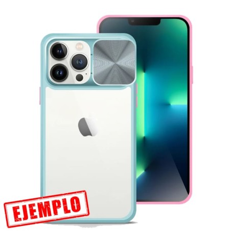 Funda Transparente Premium Anti-Golpe Gel Rosa y Azul Turquesa + Tapa Cámara iPhone 13 Pro Max