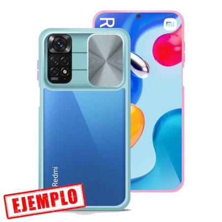 Funda Transparente Premium Anti-Golpe Gel Rosa y Azul Turquesa + Tapa Cámara Xiaomi Redmi Note11 Pro 4G 5G