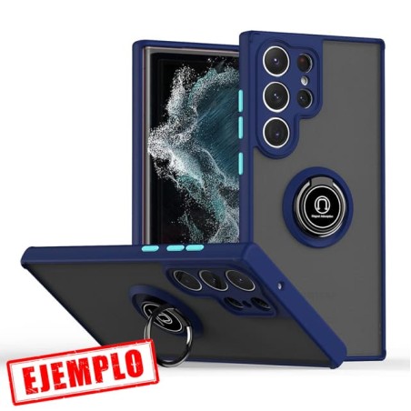Carcasa Smoked Borde Azul + Anillo Magnético Samsung Galaxy S24 Ultra