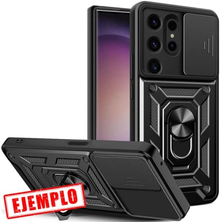 Carcasa Reforzada Negra + Anillo Magnético + Tapa Cámara Samsung Galaxy S24 Ultra