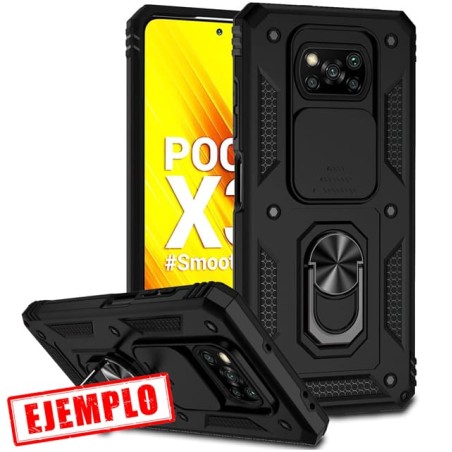 Carcasa Reforzada Negra + Anillo Magnético + Tapa Cámara Xiaomi PocoPhone X3 / X3 Pro
