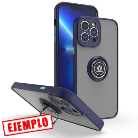 Carcasa Smoked Borde Azul + Anillo Magnético iPhone 15 Pro Max